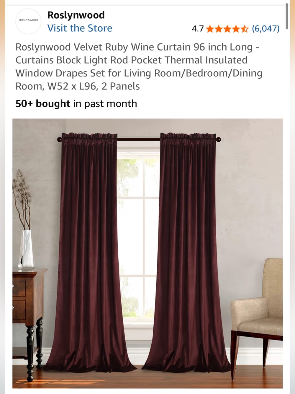 Velvet Blackout Curtains 96 Inch 52x96 Ruby Wine Thermal Insulated 2 Panels